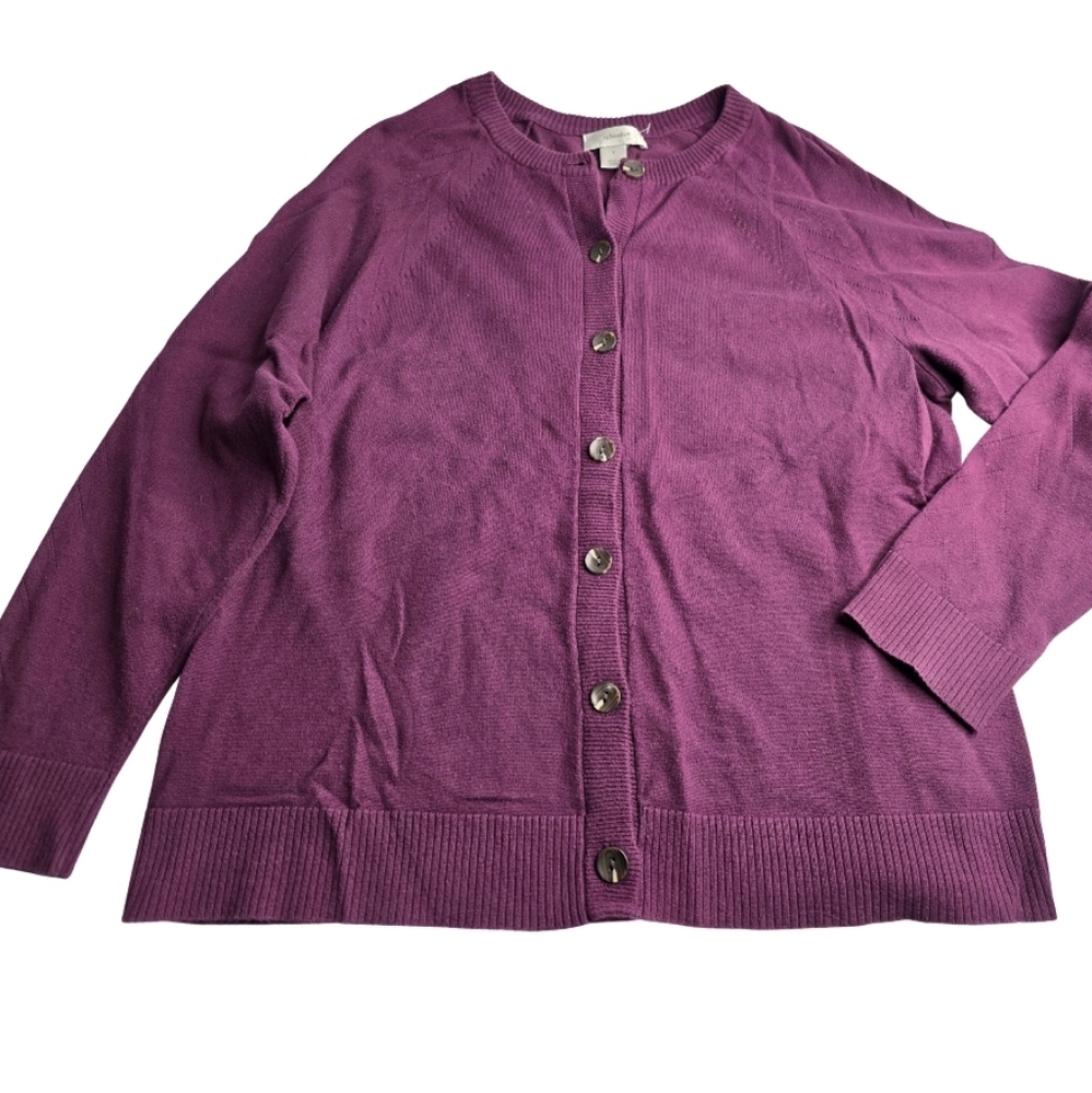CJ Banks 0X Rich Purple Button-Up Cardigan Soft Cozy Bz0394 - Picture 1 of 9